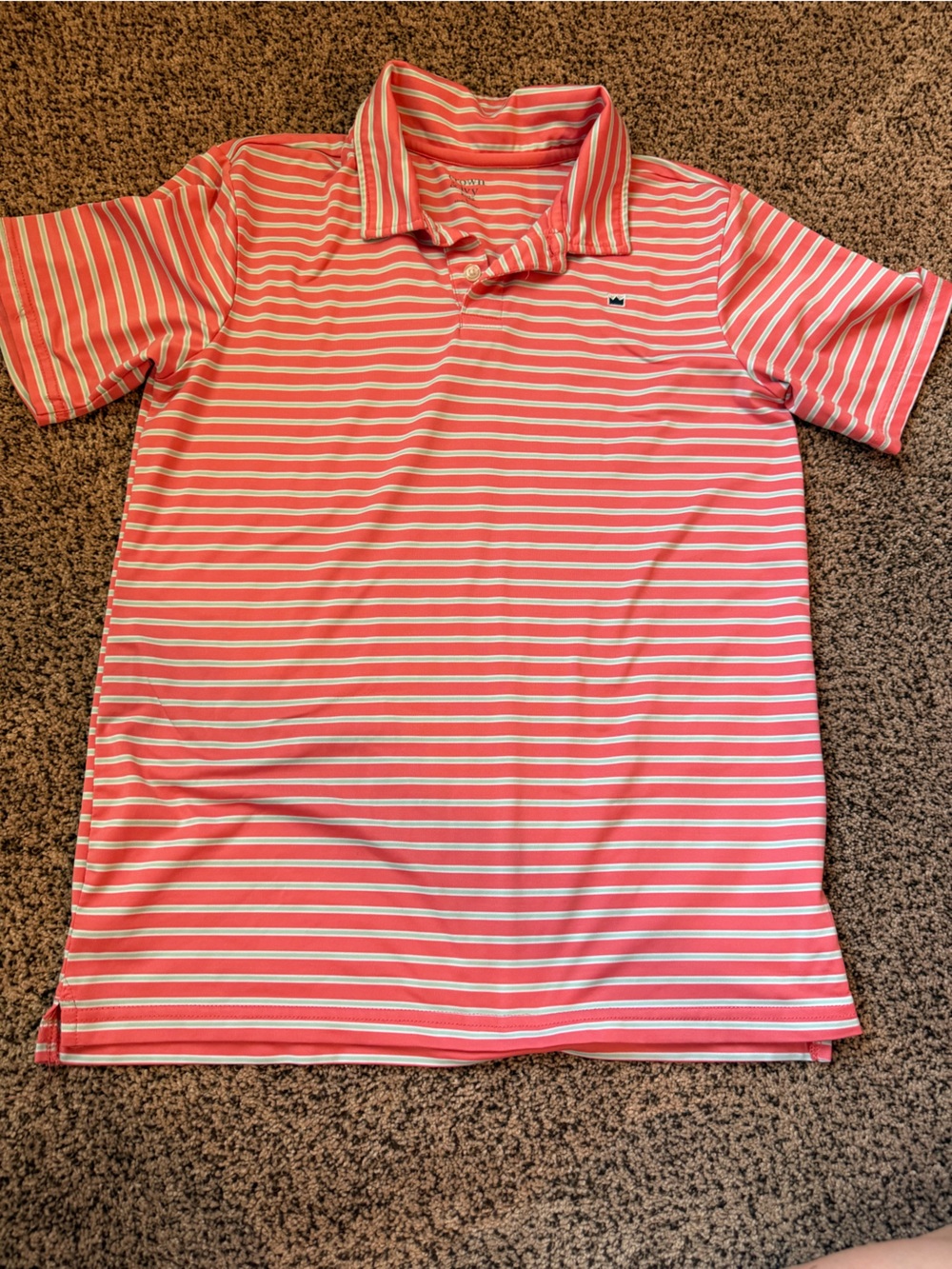 Green and salmon pink boys large polo by crown and ivy